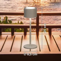 LED-akkukäyttöinen pöytälamppu Juna, harmahtavanruskea, korkeus 25 cm, metalli,