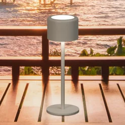 LED-akkukäyttöinen pöytälamppu Juna, harmahtavanruskea, korkeus 25 cm, metalli,