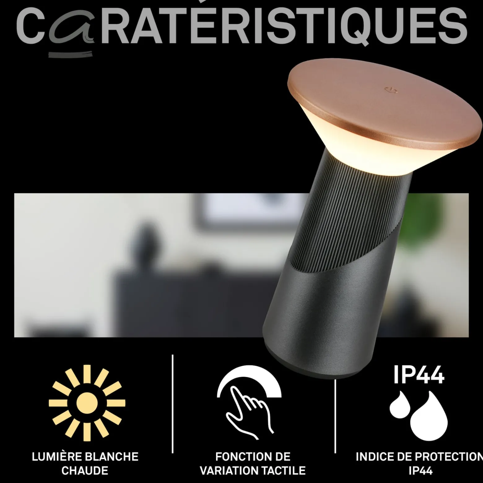 LED-akkukäyttöinen pöytälamppu Pilia, pronssi/antrasiitti, korkeus 24 cm IP44