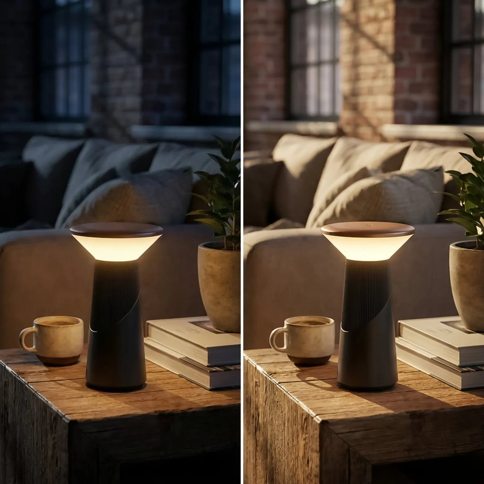 LED-akkukäyttöinen pöytälamppu Pilia, pronssi/antrasiitti, korkeus 24 cm IP44