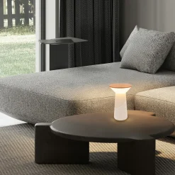 LED-akkukäyttöinen pöytälamppu Pilia, ruskea/vaaleanharmaa, korkeus 24 cm, IP44
