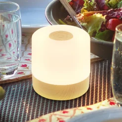 LED-akkukäyttöinen pöytävalaisin Cita, puunvärinen, USB-C, 2700 K, himmennettävä