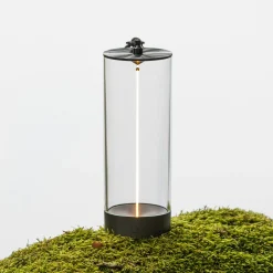 LED-akkukäyttöinen pöytävalaisin Edison, korkeus 24 cm, harmaa/kirkas, IP54