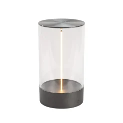 LED-akkukäyttöinen pöytävalaisin Edison, korkeus 23 cm, harmaa/kirkas, IP54