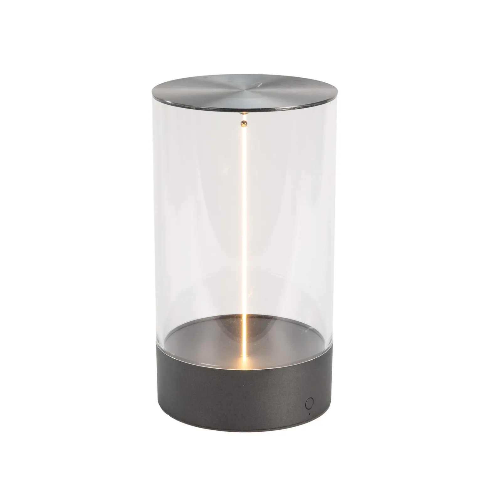 LED-akkukäyttöinen pöytävalaisin Edison, korkeus 23 cm, harmaa/kirkas, IP54