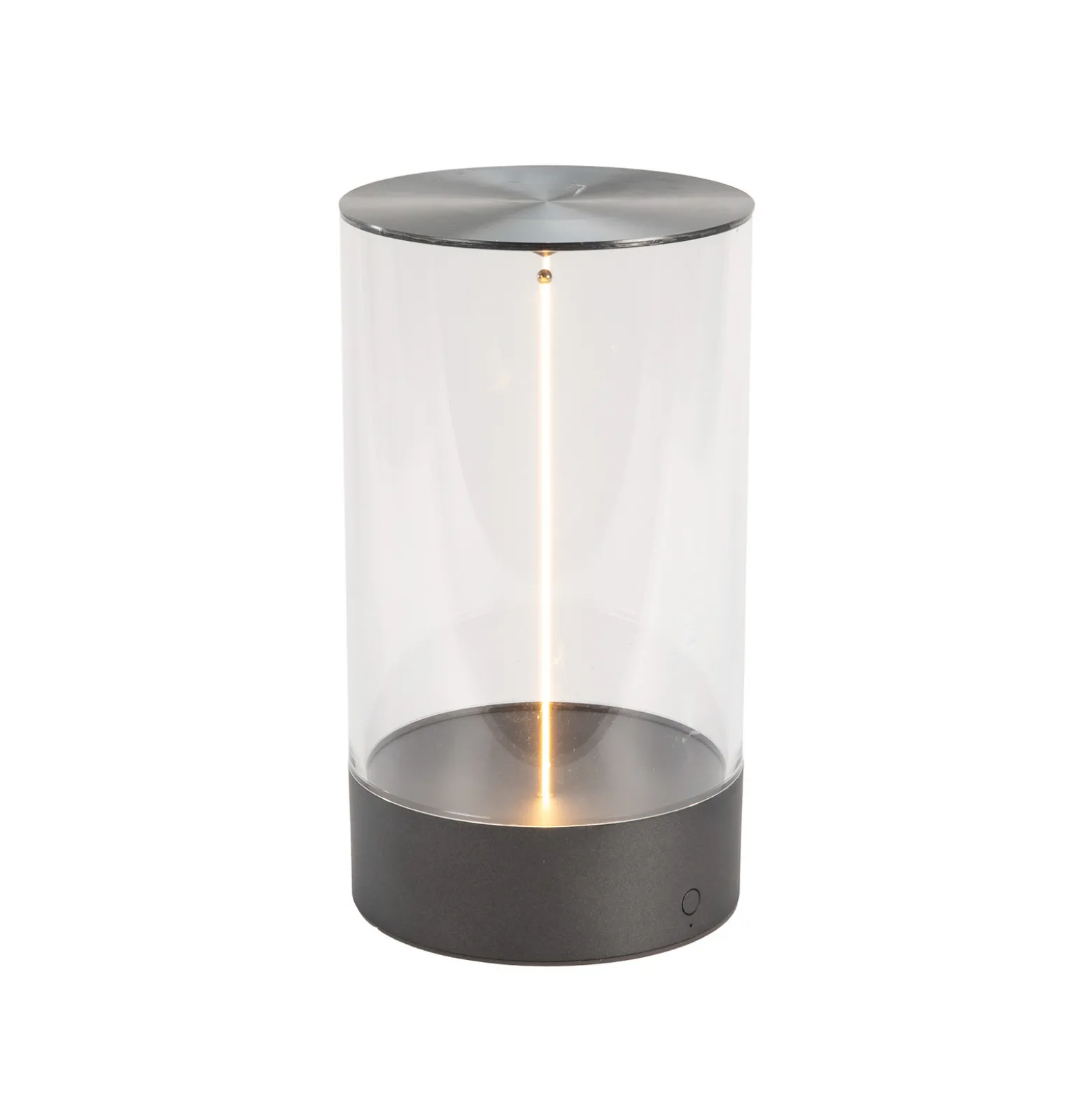 LED-akkukäyttöinen pöytävalaisin Edison, korkeus 23 cm, harmaa/kirkas, IP54