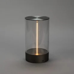 LED-akkukäyttöinen pöytävalaisin Edison, korkeus 23 cm, harmaa/kirkas, IP54