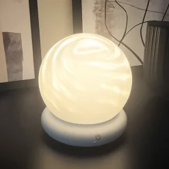 LED-akkukäyttöinen pöytävalaisin LUSTRO, valkoinen, Ø 15 cm, RGBW,