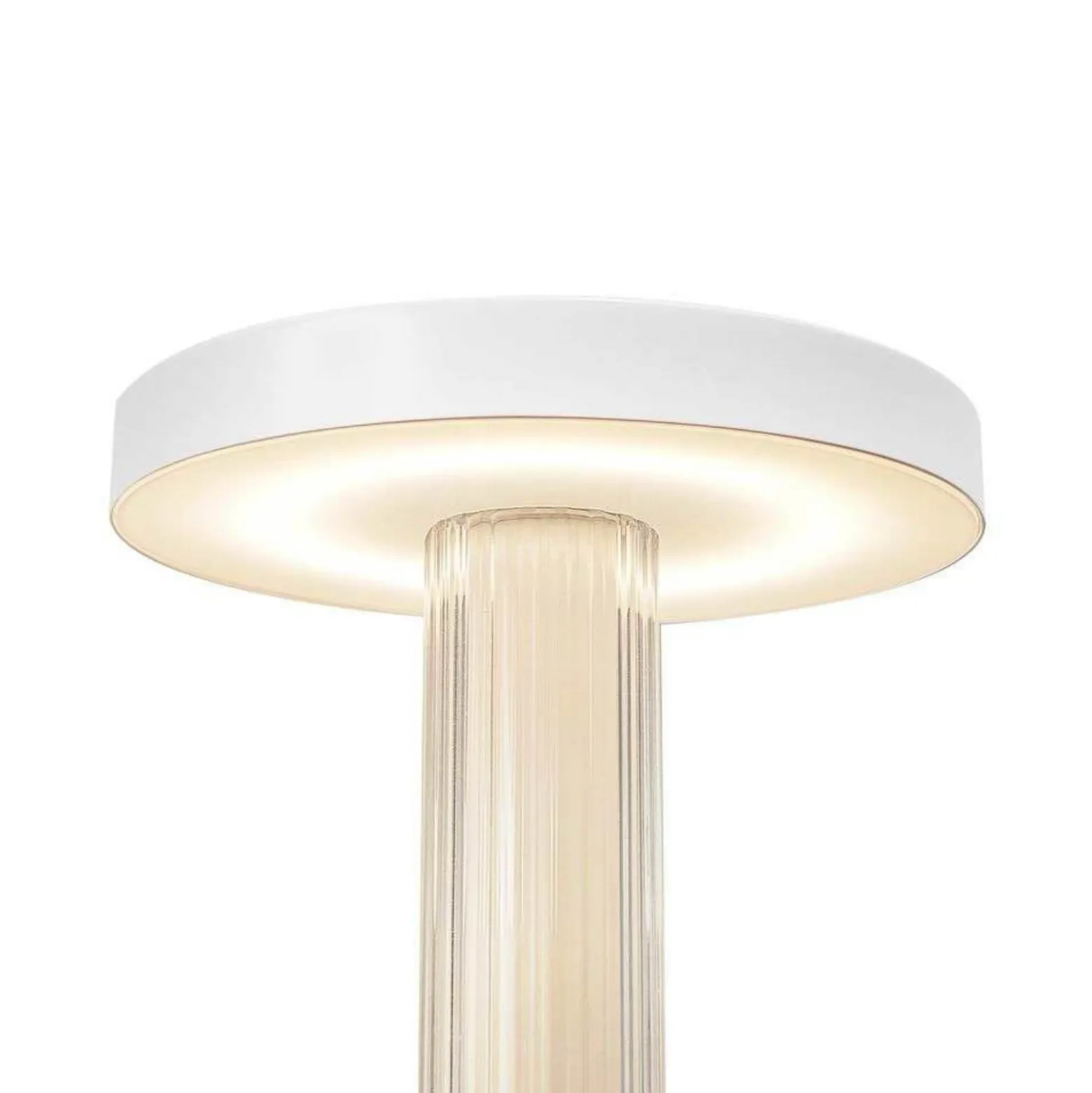 LED-akkukäyttöinen pöytävalaisin Trezzi, valkoinen, korkeus 22 cm, metalli/lasi