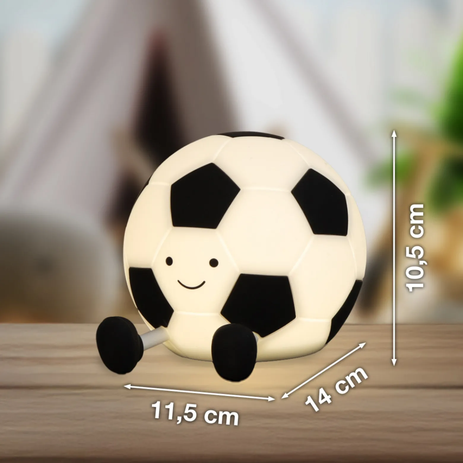 LED-akkulamppu, jalkapallo Kalle, valko-musta, pituus 14 cm