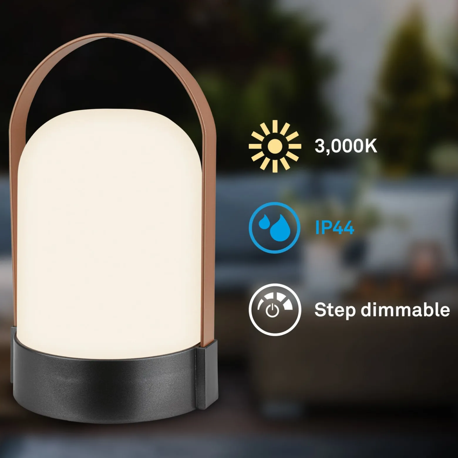 LED-akkupöytälamppu ASA BIG, antrasiitti/ruskea, korkeus 24 cm, IP44