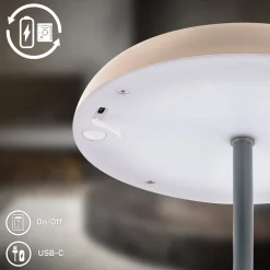 LED-akku-pöytälamppu Brilo unplugged Caxa, beige/antrasiitti
