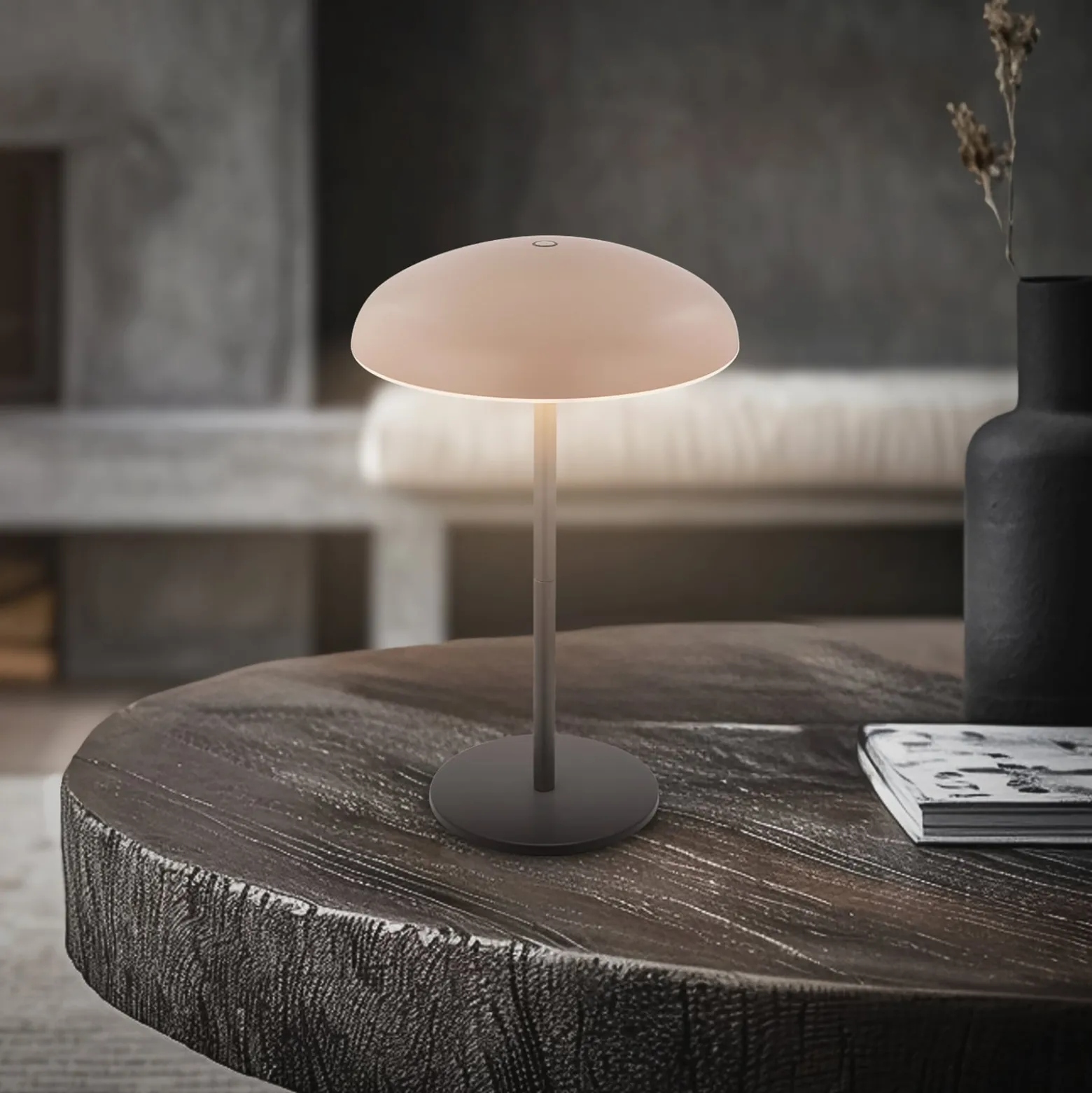LED-akku-pöytälamppu Brilo unplugged Caxa, beige/antrasiitti