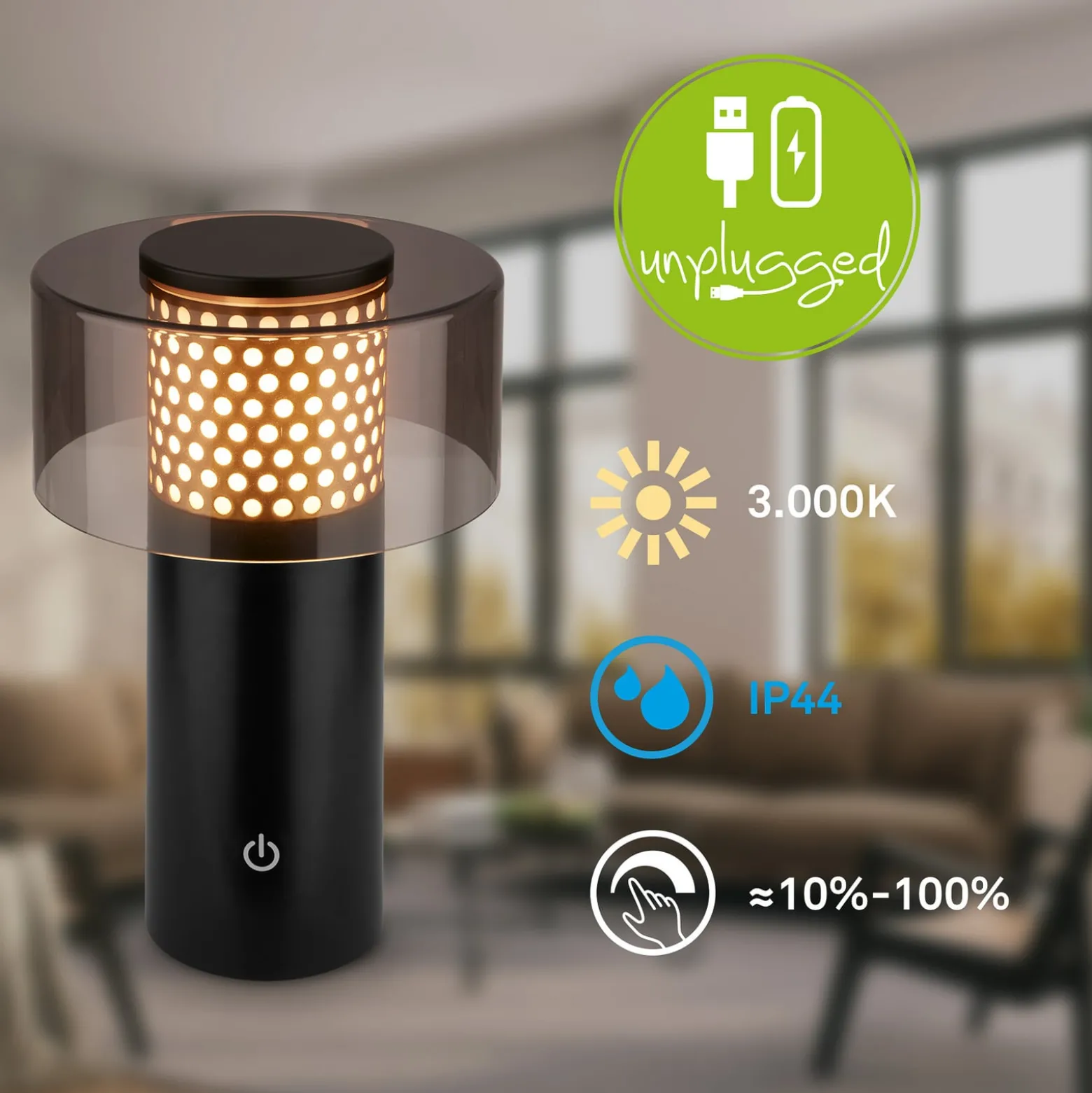 LED-akkupöytälamppu Brilo unplugged Gila, kulta/musta 21 cm