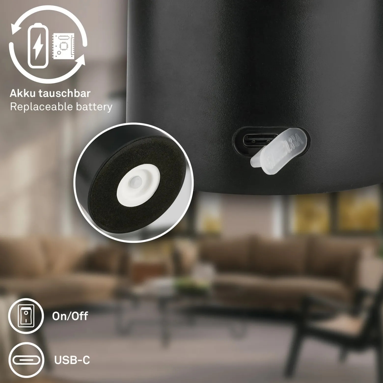 LED-akkupöytälamppu Brilo unplugged Gila, kulta/musta 21 cm