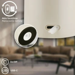 LED-akku-pöytälamppu Brilo unplugged Gila, ruskea/harmaa, 21 cm