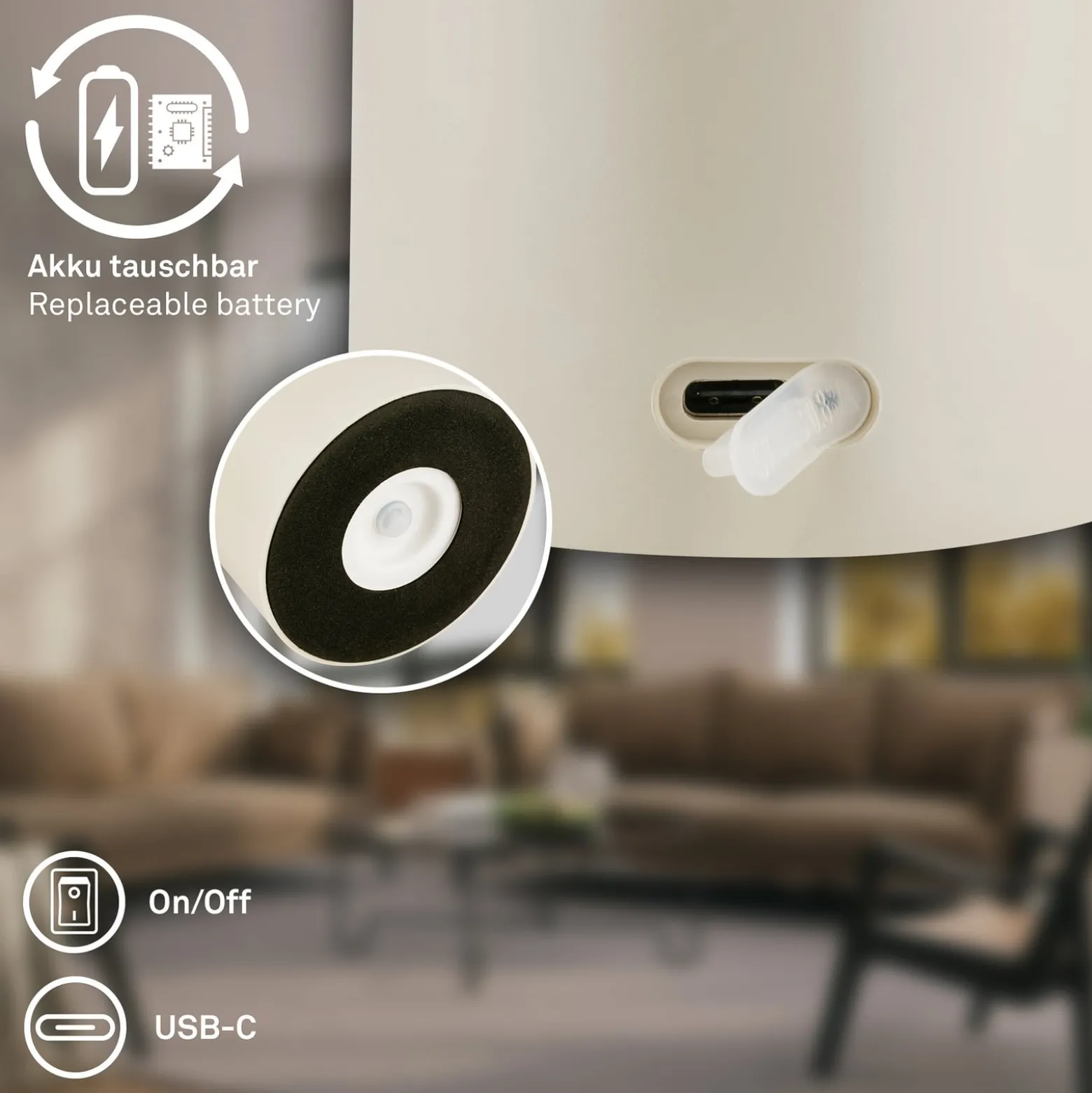 LED-akku-pöytälamppu Brilo unplugged Gila, ruskea/harmaa, 21 cm