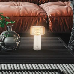 LED-akku-pöytälamppu Brilo unplugged Gila, ruskea/harmaa, 21 cm