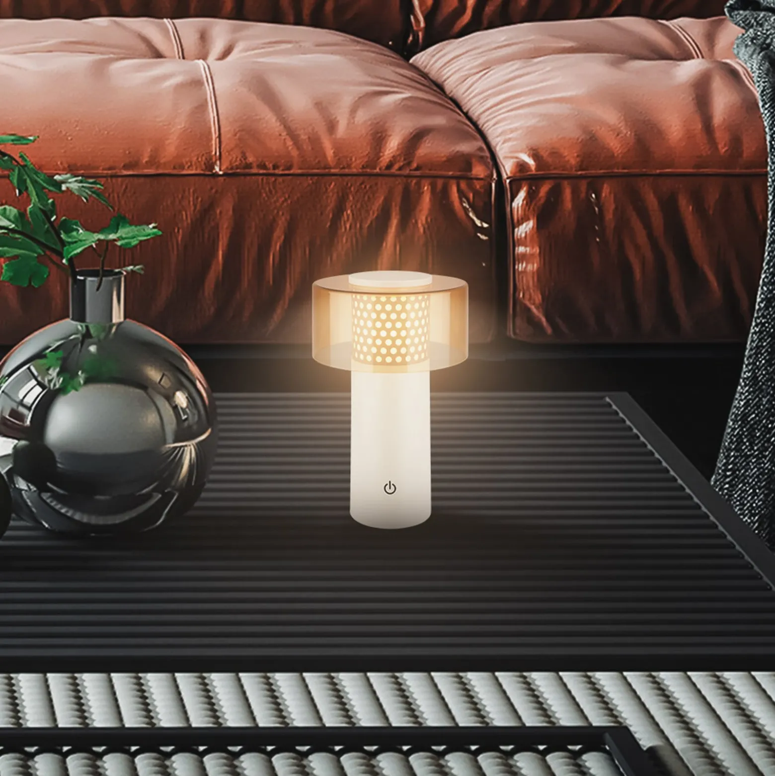 LED-akku-pöytälamppu Brilo unplugged Gila, ruskea/harmaa, 21 cm