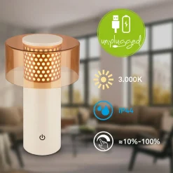 LED-akku-pöytälamppu Brilo unplugged Gila, ruskea/harmaa, 21 cm