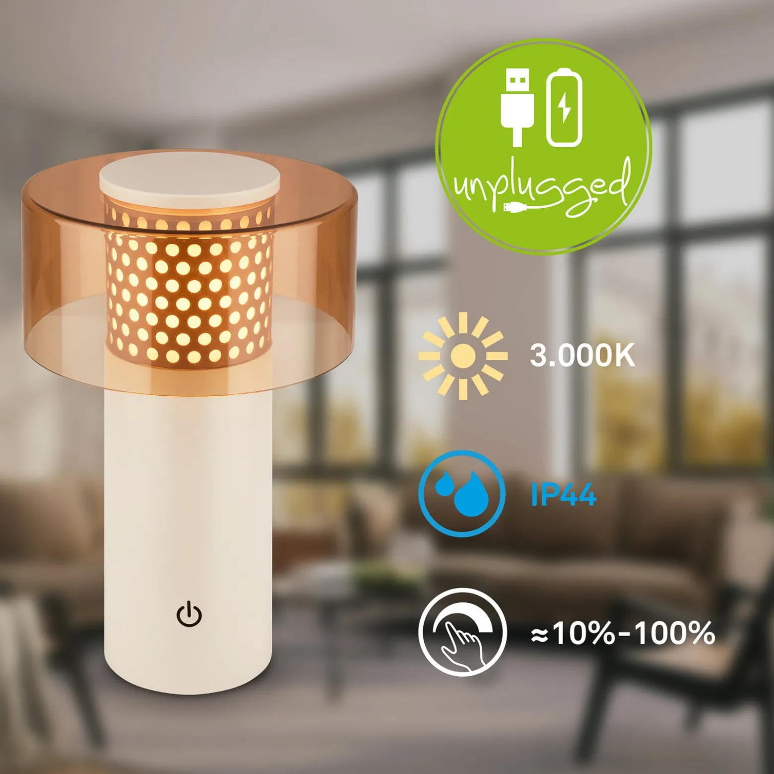 LED-akku-pöytälamppu Brilo unplugged Gila, ruskea/harmaa, 21 cm