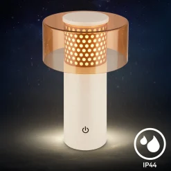 LED-akku-pöytälamppu Brilo unplugged Gila, ruskea/harmaa, 21 cm