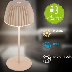 LED-akku-pöytälamppu Brilo unplugged Riffle, 20 cm, beige