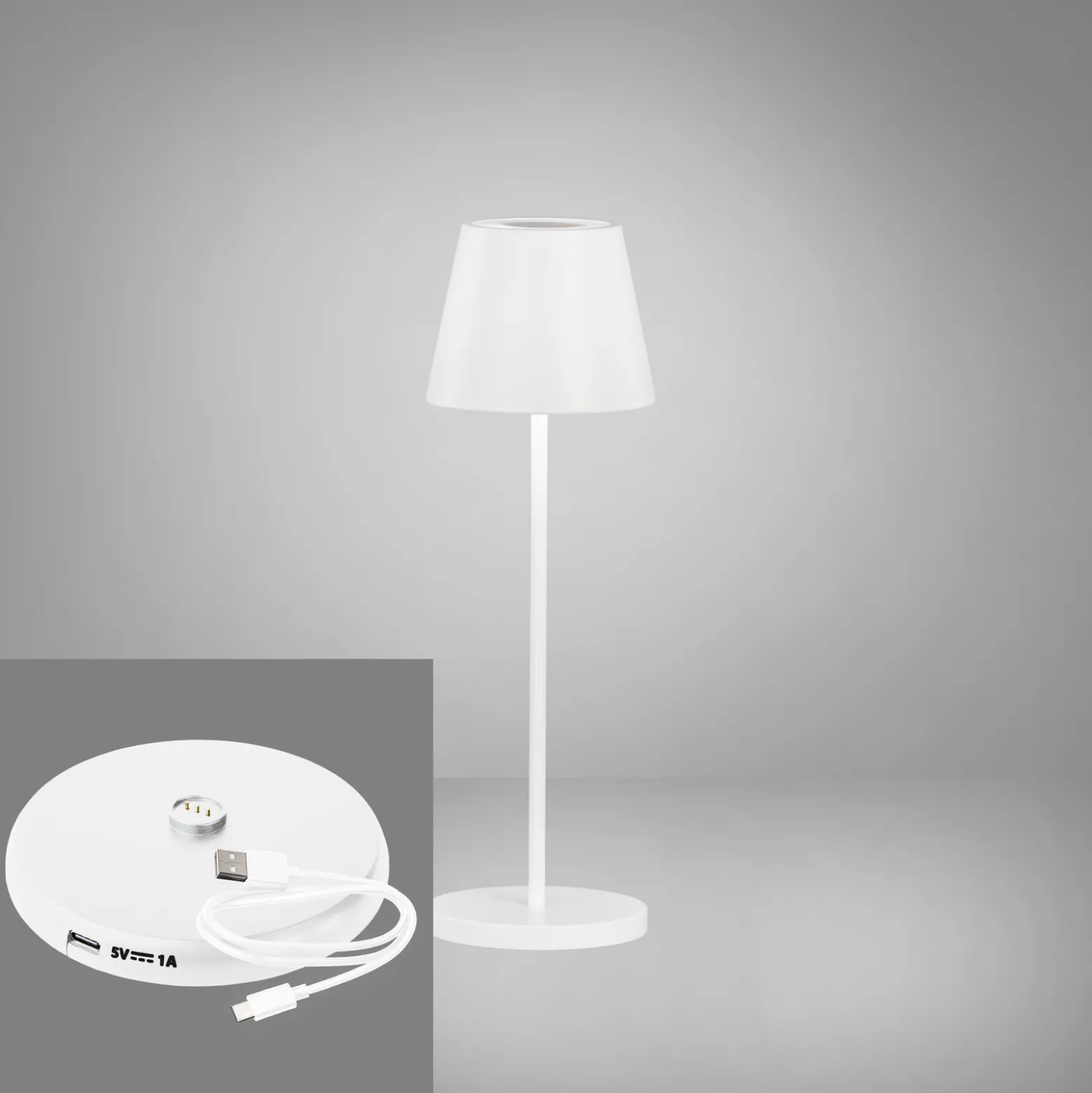 LED-akkupöytälamppu Cosenza 2.0 34cm hiekanvalk