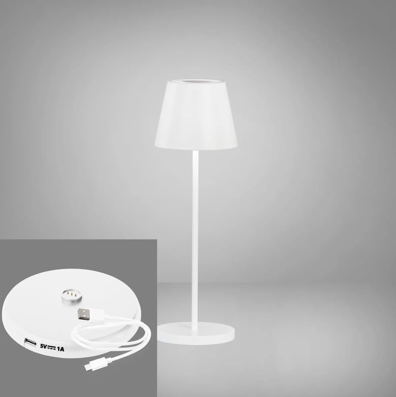 LED-akkupöytälamppu Cosenza 2.0 34cm hiekanvalk