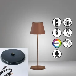 LED-akkupöytälamppu Cosenza 2.0 34 cm, ruoste