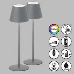 LED-akkupöytälamppu Cosenza 2x hiekanharmaa K 38cm