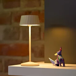 LED-akku-pöytälamppu Facetta, beige, 22 cm, metalli, CCT IP44