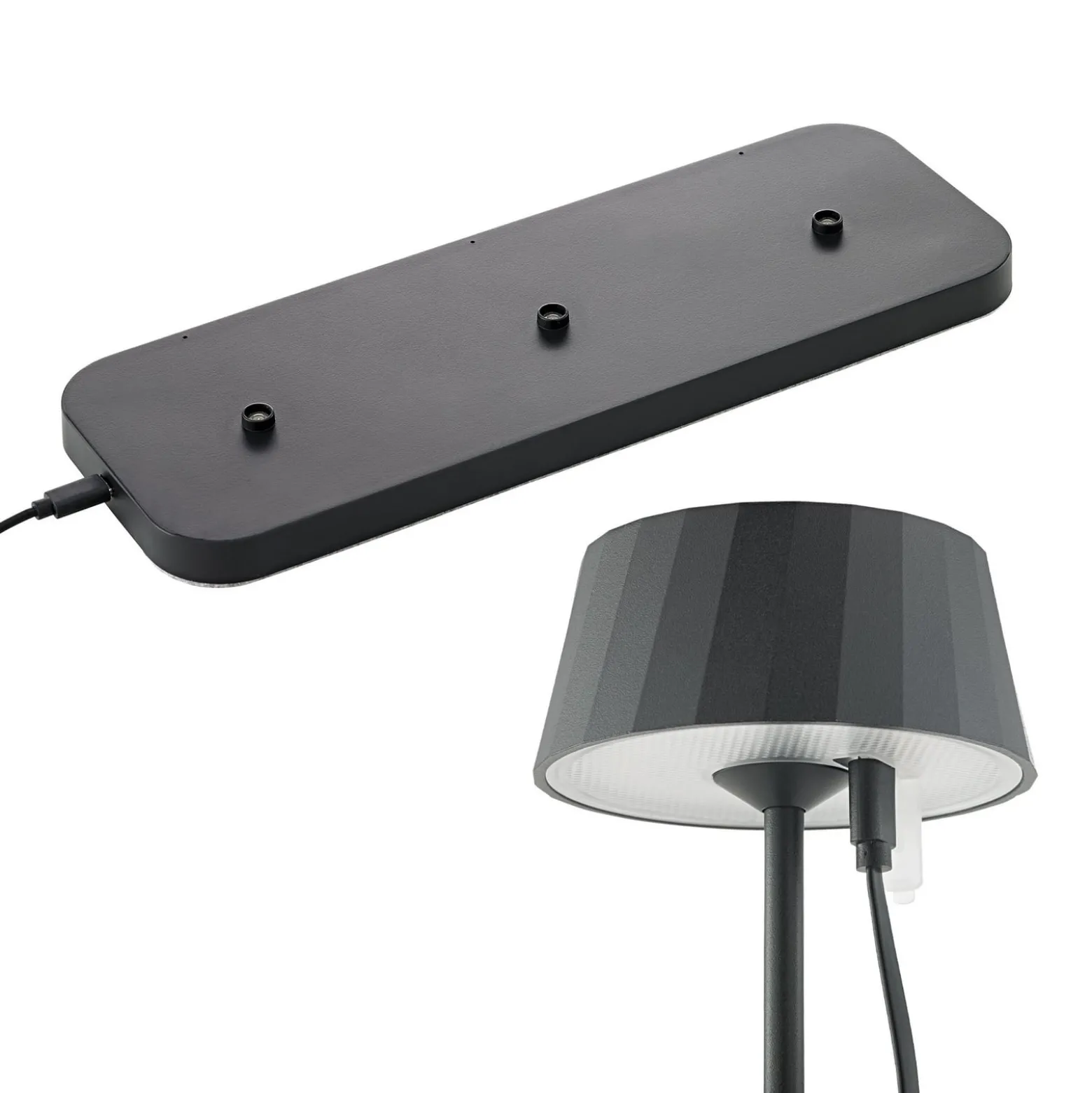LED-akku-pöytälamppu Facetta, 3 kpl, musta, 22 cm, IP44
