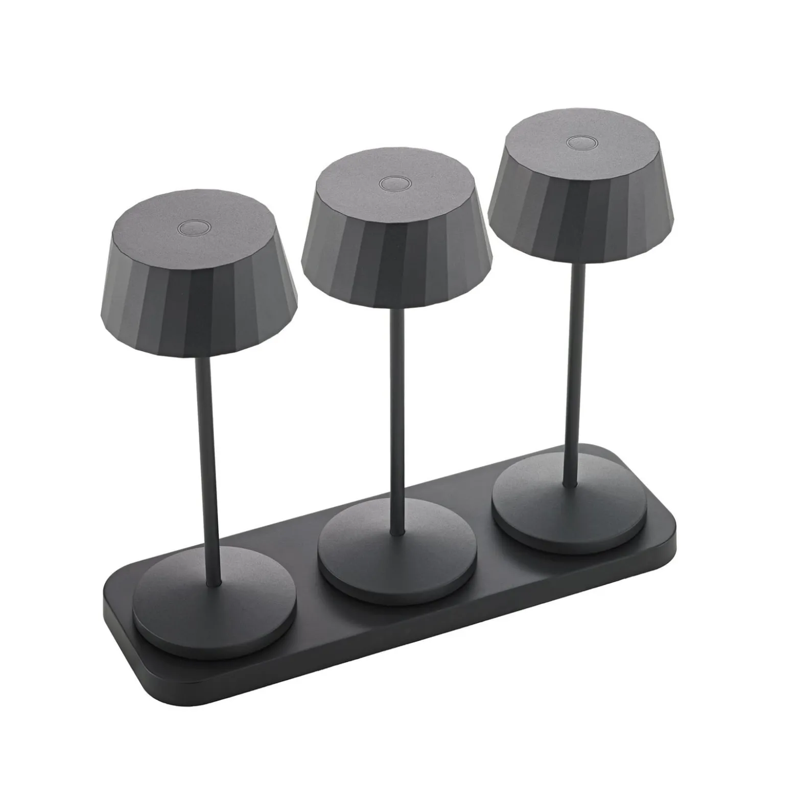 LED-akku-pöytälamppu Facetta, 3 kpl, musta, 22 cm, IP44