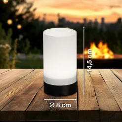 LED-akkupöytälamppu Fenya, musta/opaalimatta Korkeus 14 cm IP54