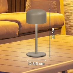 LED-akkupöytälamppu Finley harmaa-ruskea korkeus 22 cm metalli IP54