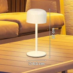 LED-akkupöytälamppu Finley hiekanbeige Korkeus 22 cm Metalli, IP54