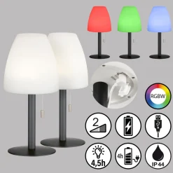 LED-akkupöytälamppu Fiumara musta/valkoinen, 2 kpl