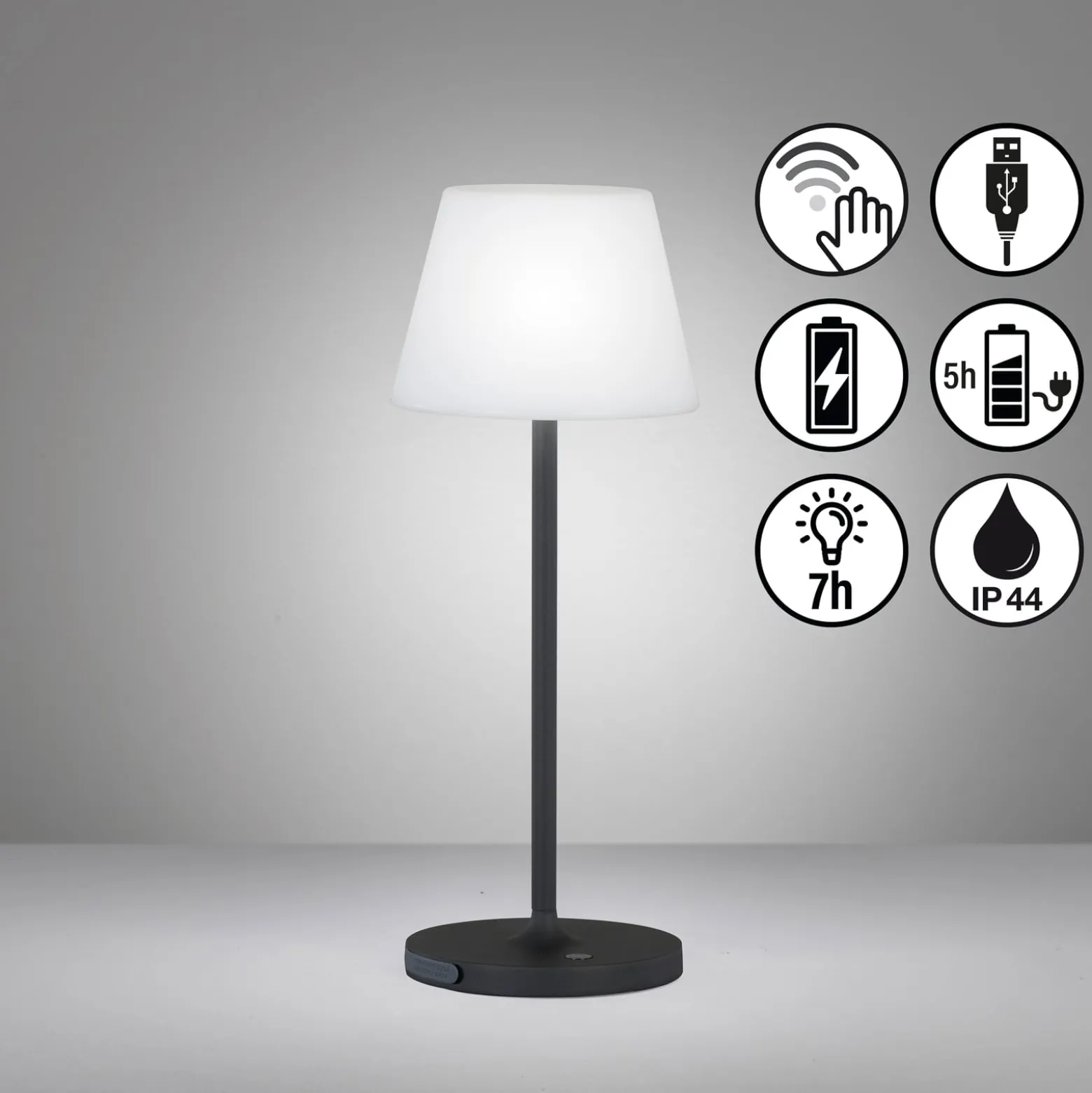 LED-akkupöytälamppu Flus, musta/valkoinen