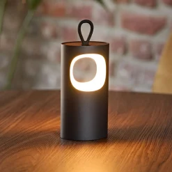 LED-akku-pöytälamppu Lunari, musta, 16 cm, metalli, CCT IP44