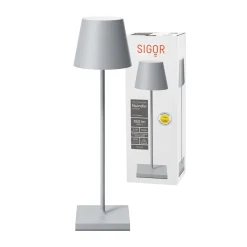 LED-akkupöytälamppu Nuindie, USB-C, harmaa, IP54, himmennettävä