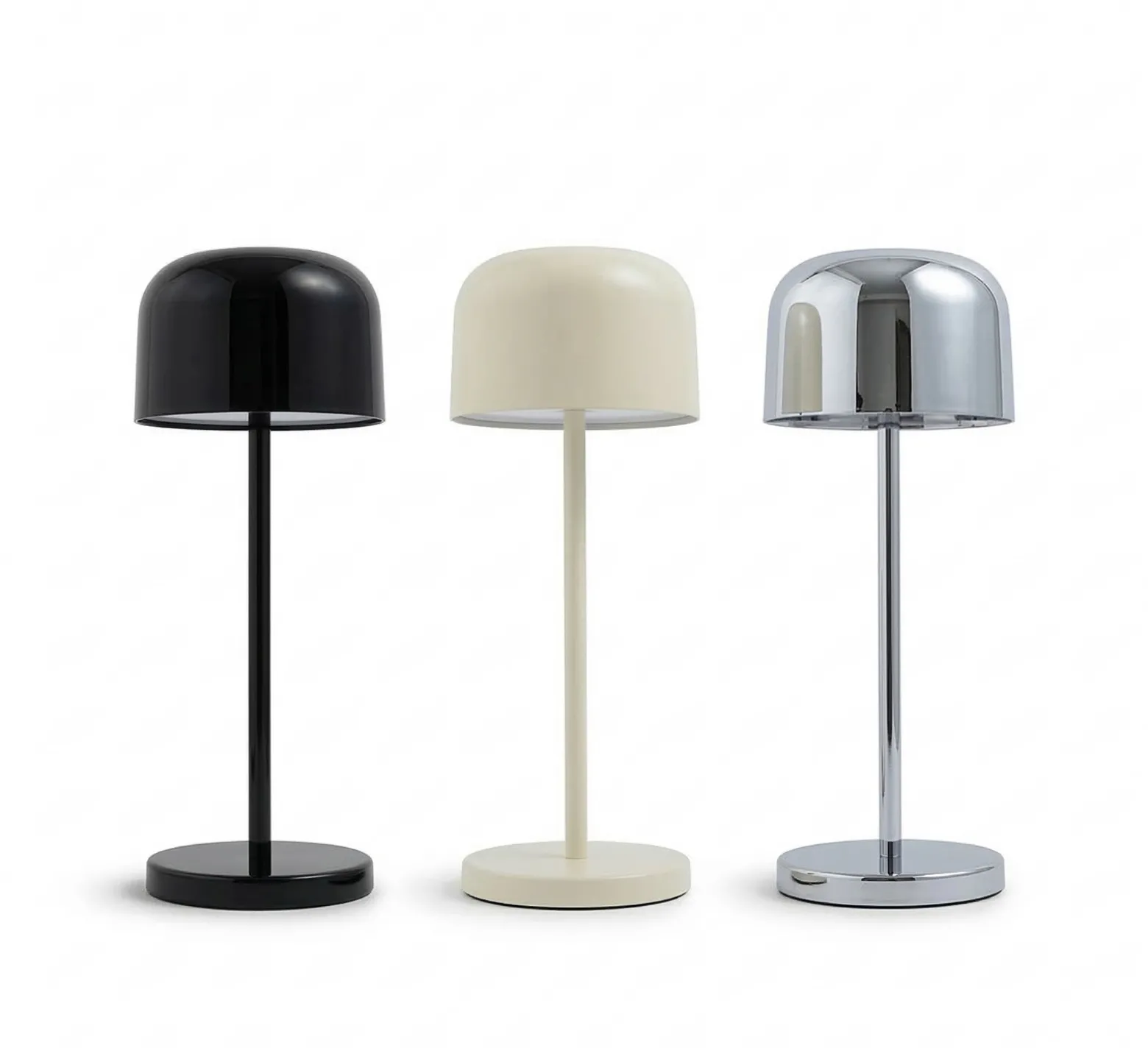 LED-akkupöytälamppu Quill kromi/beige/musta 6-paikkainen latausasema