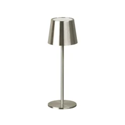 LED-akku-pöytälamppu Roxi, nikkelivärinen, metalli, IP54, himmennin