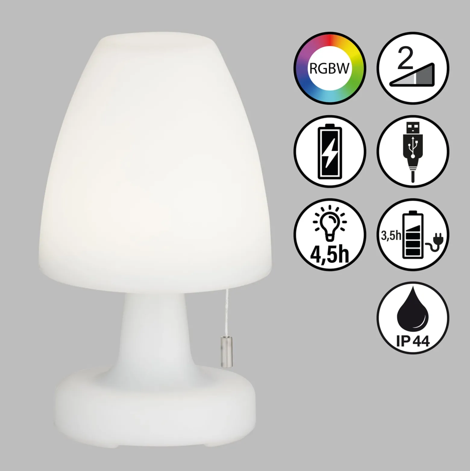 LED-akkupöytälamppu Termoli kartio, korkeus 25 cm
