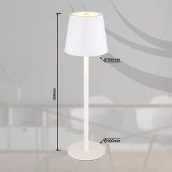 LED-akku-pöytälamppu Vannie, valkoinen, korkeus 36 cm, IP44