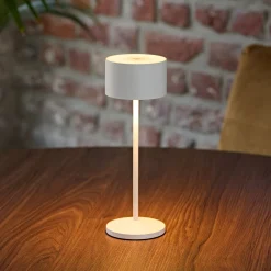 LED-akku-pöytälamppu Veluna, valkoinen, korkeus 25 cm, IP44, himmennettävä, CCT