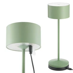 LED-akku-pöytälamppu Veluna, vihreä, korkeus 25 cm, IP44, himmennettävä, CCT