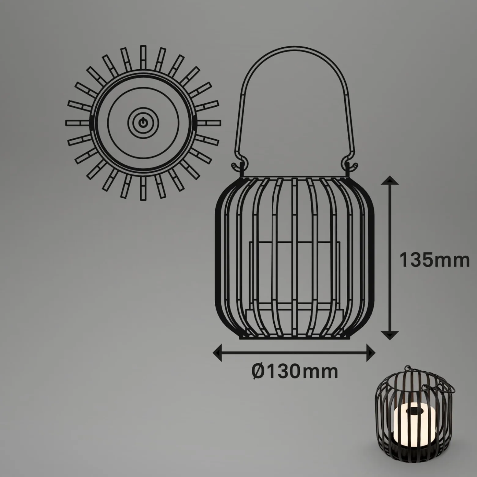 LED-akkupöytävalaisin 7279 IP44, metallikori musta