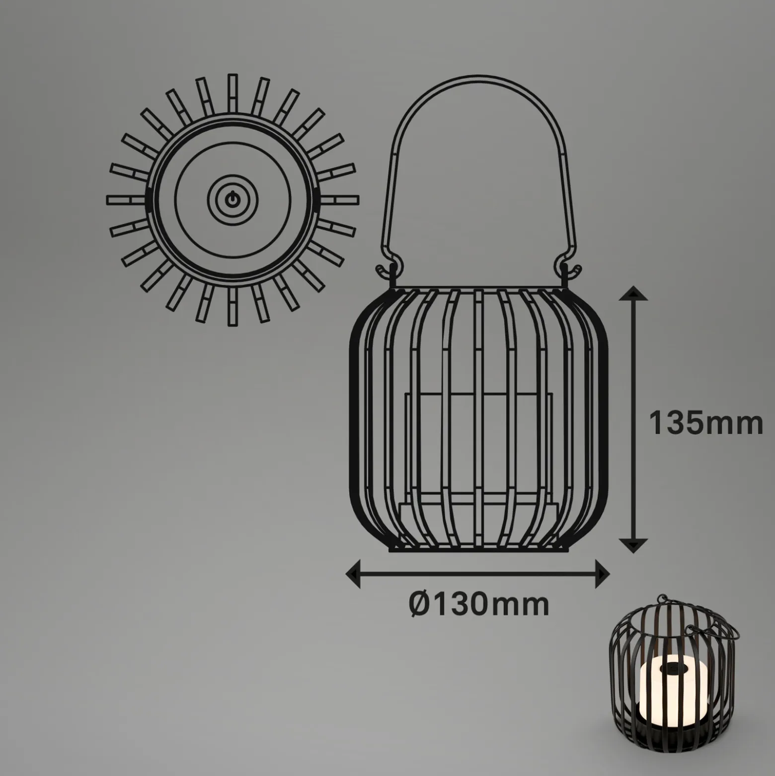 LED-akkupöytävalaisin 7279 IP44, metallikori musta
