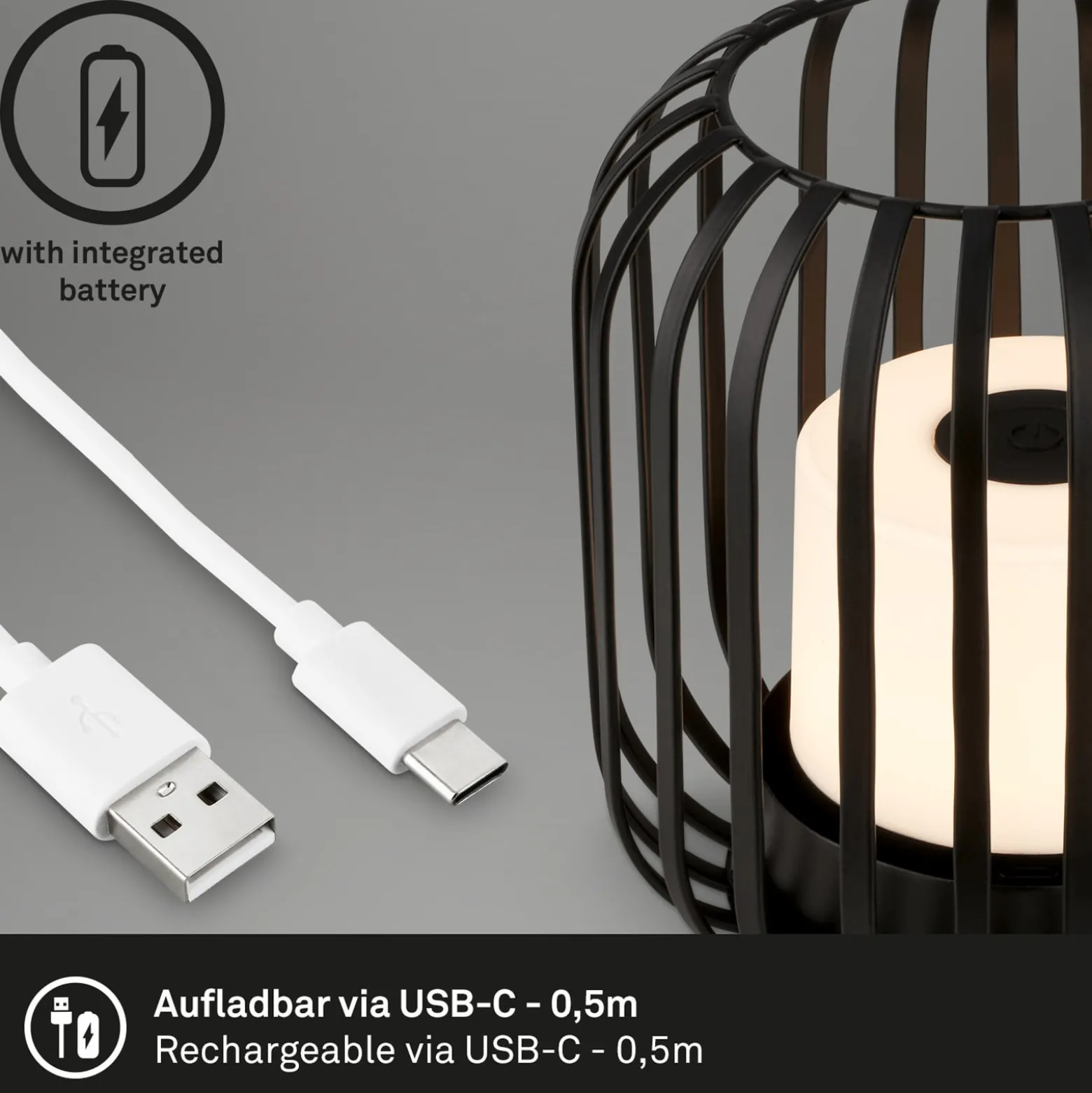 LED-akkupöytävalaisin 7279 IP44, metallikori musta